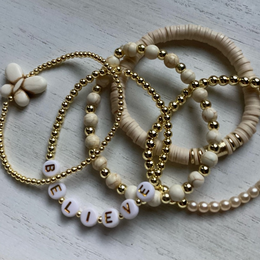 14K Gold Plated Ivory Custom Bracelet Stack - Set of 5